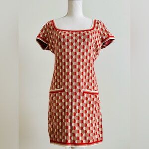 Anthropologie Red and Beige Geometric Knit Dress